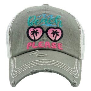 Beach Please Distressed Gray Baseball Hat KBethos